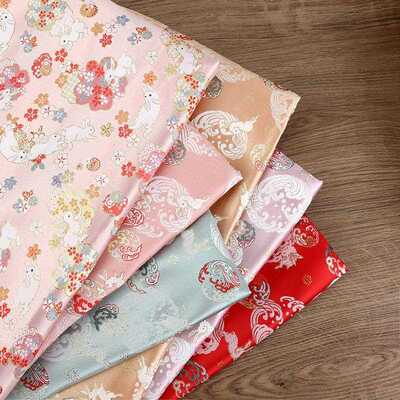 新款直销兔子高档织锦缎布料中国风复古提花绸缎童装古装汉服唐装