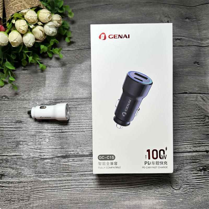 歌奈GC-C15车充12V-24V车载充电器100W+PD30W全兼容闪充车充
