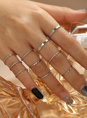 Ring women rings 10 Piece Set 合金戒指组套覆古十件套关节戒指