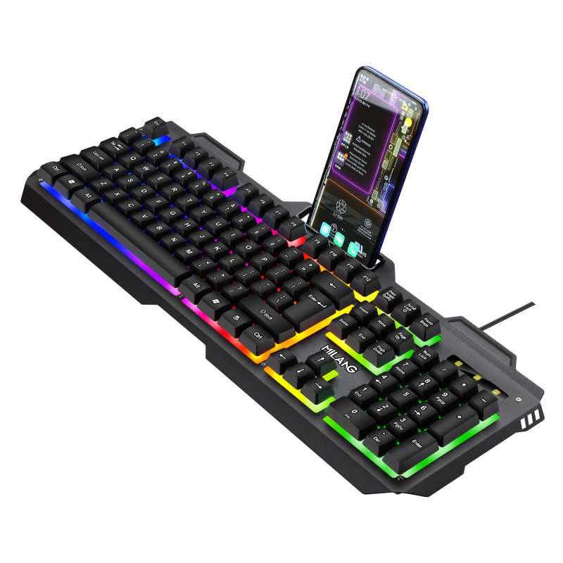 米狼K806金属铁板机械手感七彩发光键盘台式电脑游戏悬浮键盘跨境