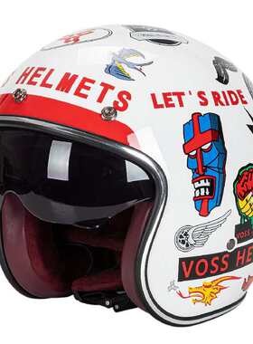 VOSS复古头盔四季个性复古头盔摩托车电机车3/4半盔内镜片