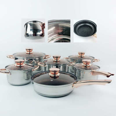 外贸不锈钢厨具不粘厨具锅具套装12件套Cooking pot六件套锅
