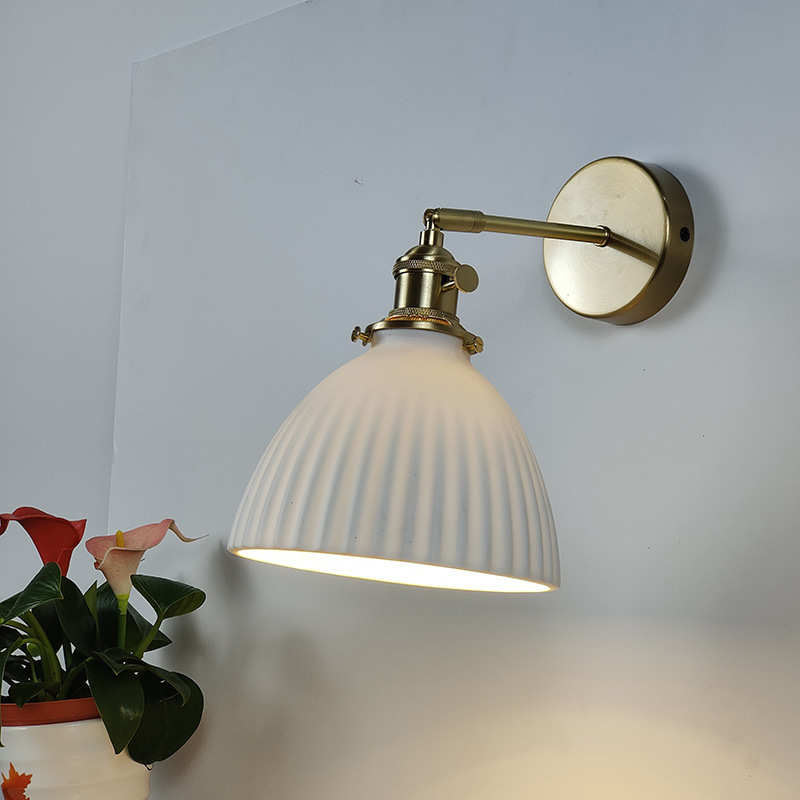 壁灯陶瓷复古过道酒店客房床头灯民黄铜宿镜卧室前灯创意简约日式