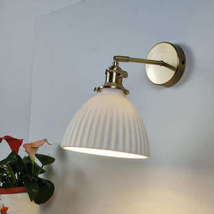 壁灯陶瓷复古过道酒店客房床头灯民黄铜宿镜卧室前灯创意简约日式