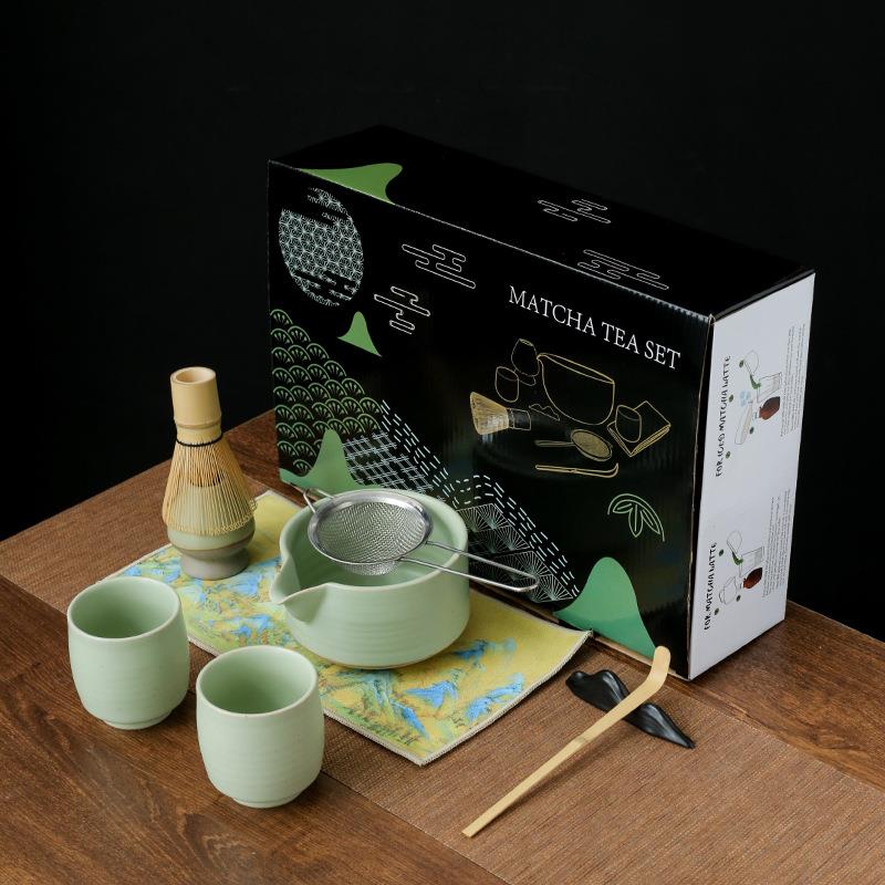 日式抹茶茶具套装一碗配二杯彩盒百本立抹茶打蛋器宋代点茶工具