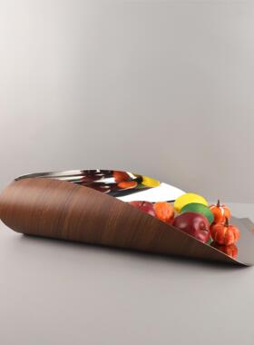 欧式创意简约果几何不锈钢卷边银色收纳盘托盘卧书0435房家居室装