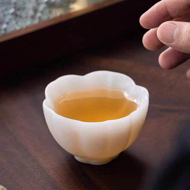 德化白瓷【郭志保】冰种玉瓷釉烧陶瓷花瓣杯茶杯送礼家用功夫茶具