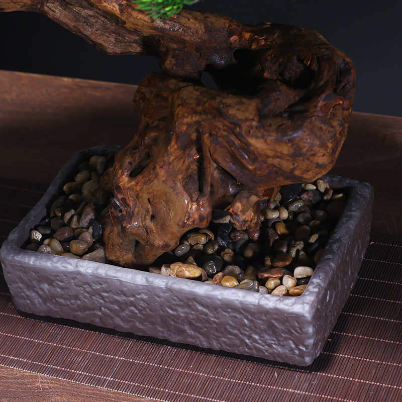 新中式仿真迎客松客厅摆件桌面绿植假树盆景玄关罗汉松软装假松树