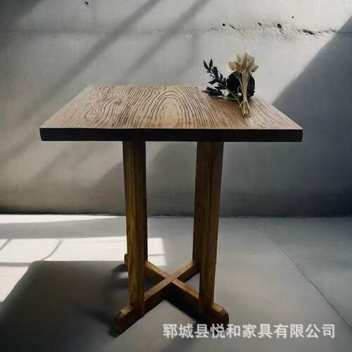 老榆木休闲桌实木方桌民宿咖啡厅原木桌简约中式餐桌阳台泡茶桌