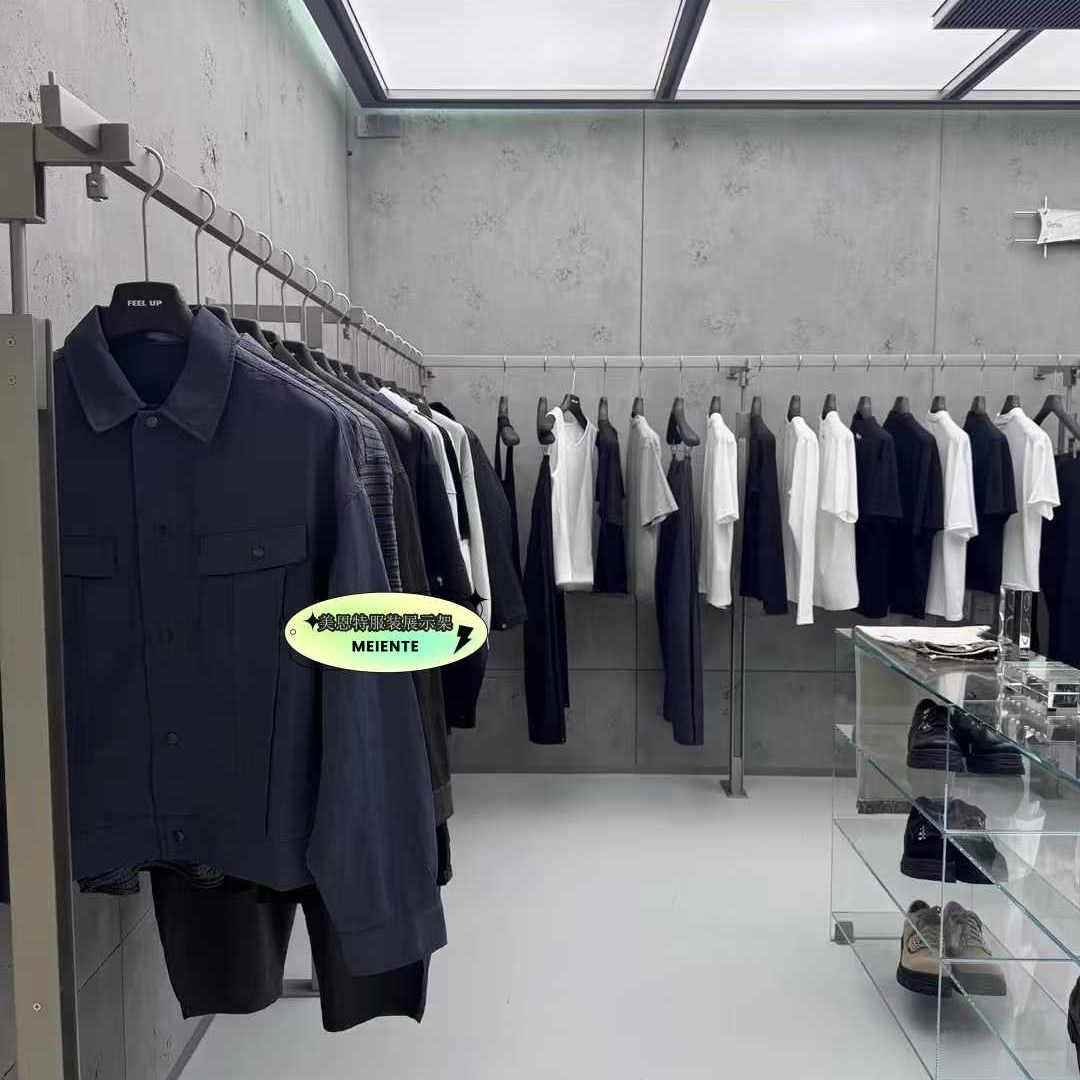定制买手店服装店不锈钢上墙挂衣架工业风男装服装店展示架落地架