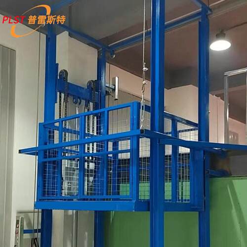 供应越楼层2t小型简易车间厂房二层固定导轨液压式升降货梯