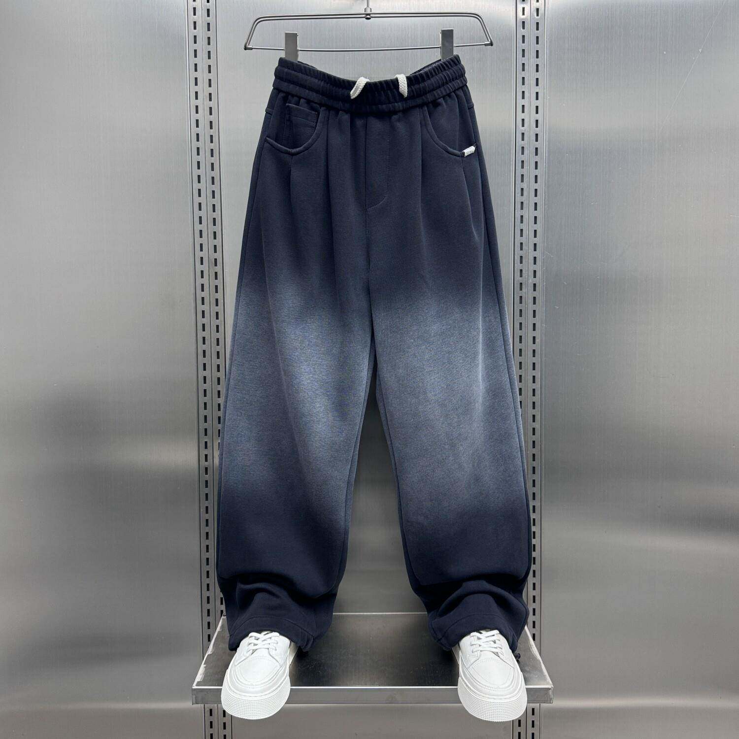 MAROLIO~潮牌美式！渐变色休闲裤男秋冬季加绒宽松直筒运动卫裤潮