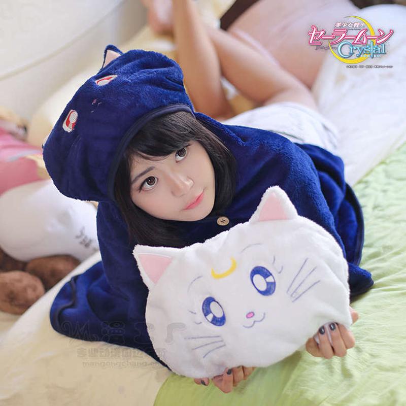 动漫魔法美少女周边露娜亚提密斯猫咪披肩斗篷空调毯靠垫战士包邮