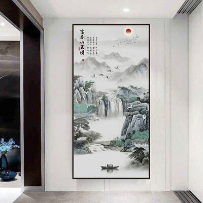 新中式玄关自粘入户走廊装饰山水画墙贴屏风过道贴纸客厅壁纸贴画