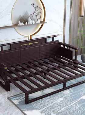 新中式全实木罗汉床沙发折小推拉禅UVE意伸缩户床型叠床榻沙发家