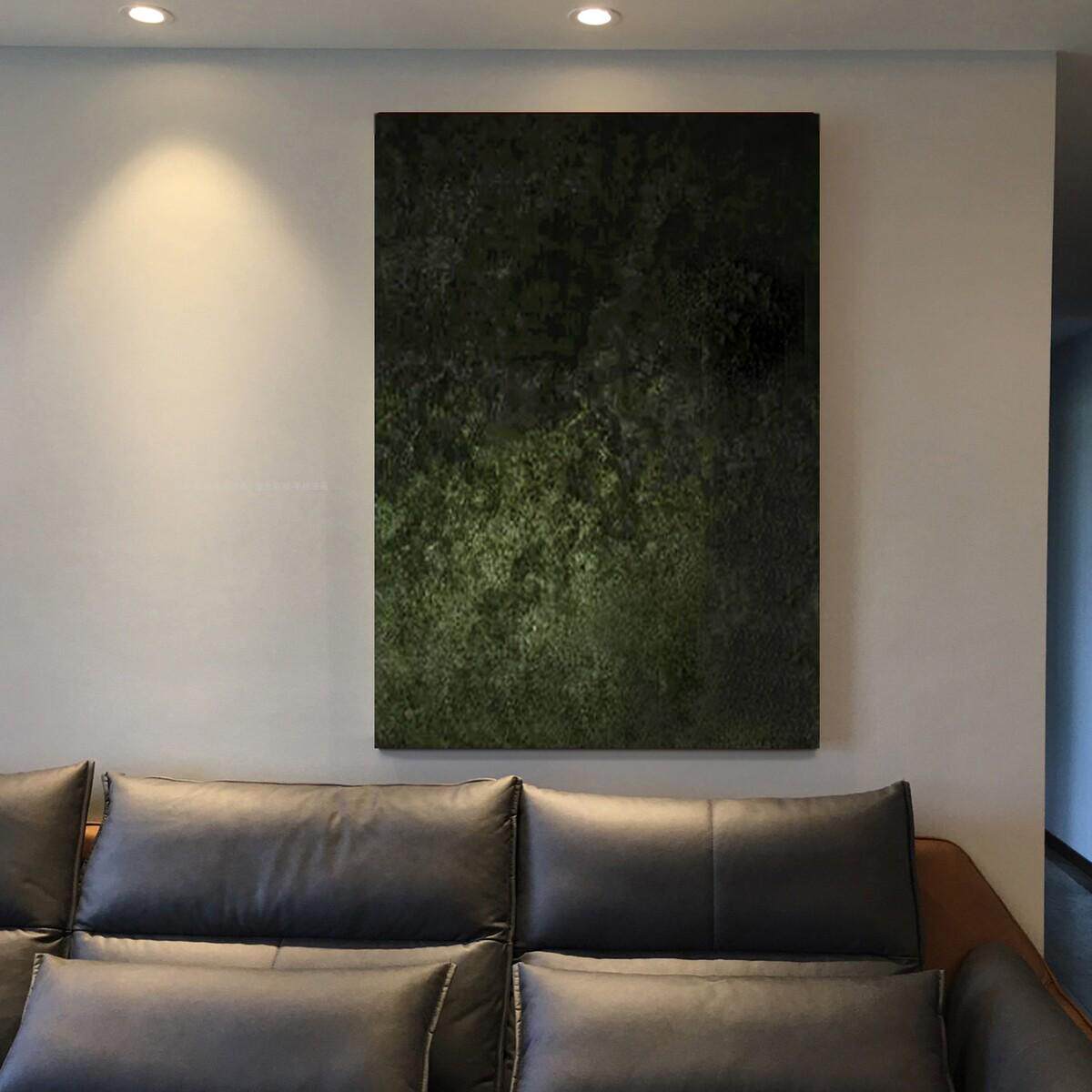 侘寂风墨绿色装饰画肌理抽象画手绘油画极简无框画客厅大幅落地画