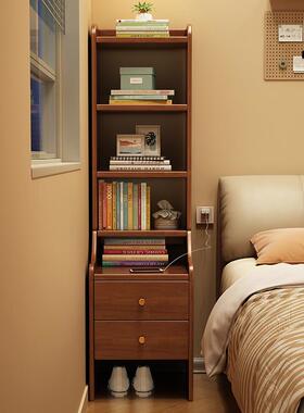 实木床头柜带书架置物架一收体约家用多层储物小户型床柜边CR207#