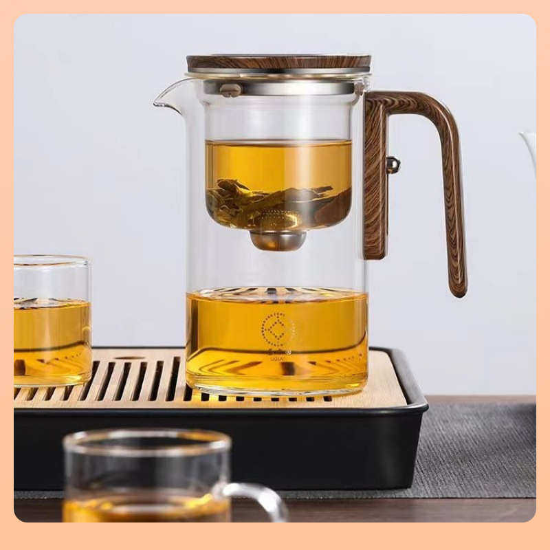 ⇔新款办公室泡茶壶透明玻璃内胆茶水分离一键过滤磁吸飘逸杯花