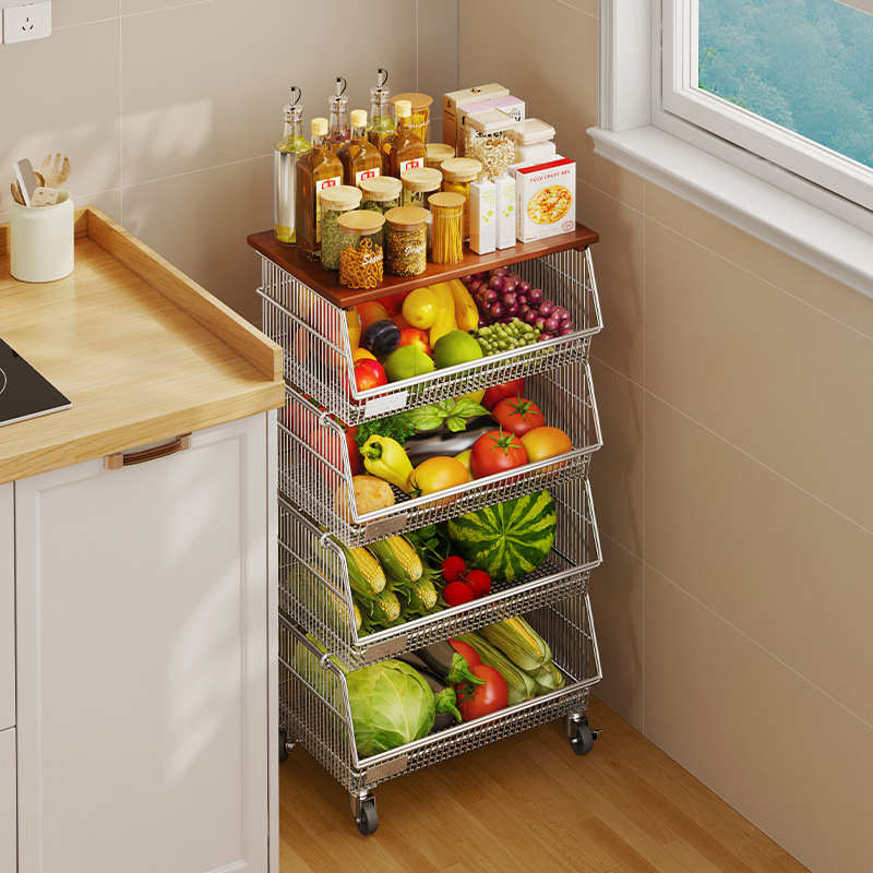 厨房置物架多层落地可移动放水果蔬菜收纳家用多功能小推车过年用