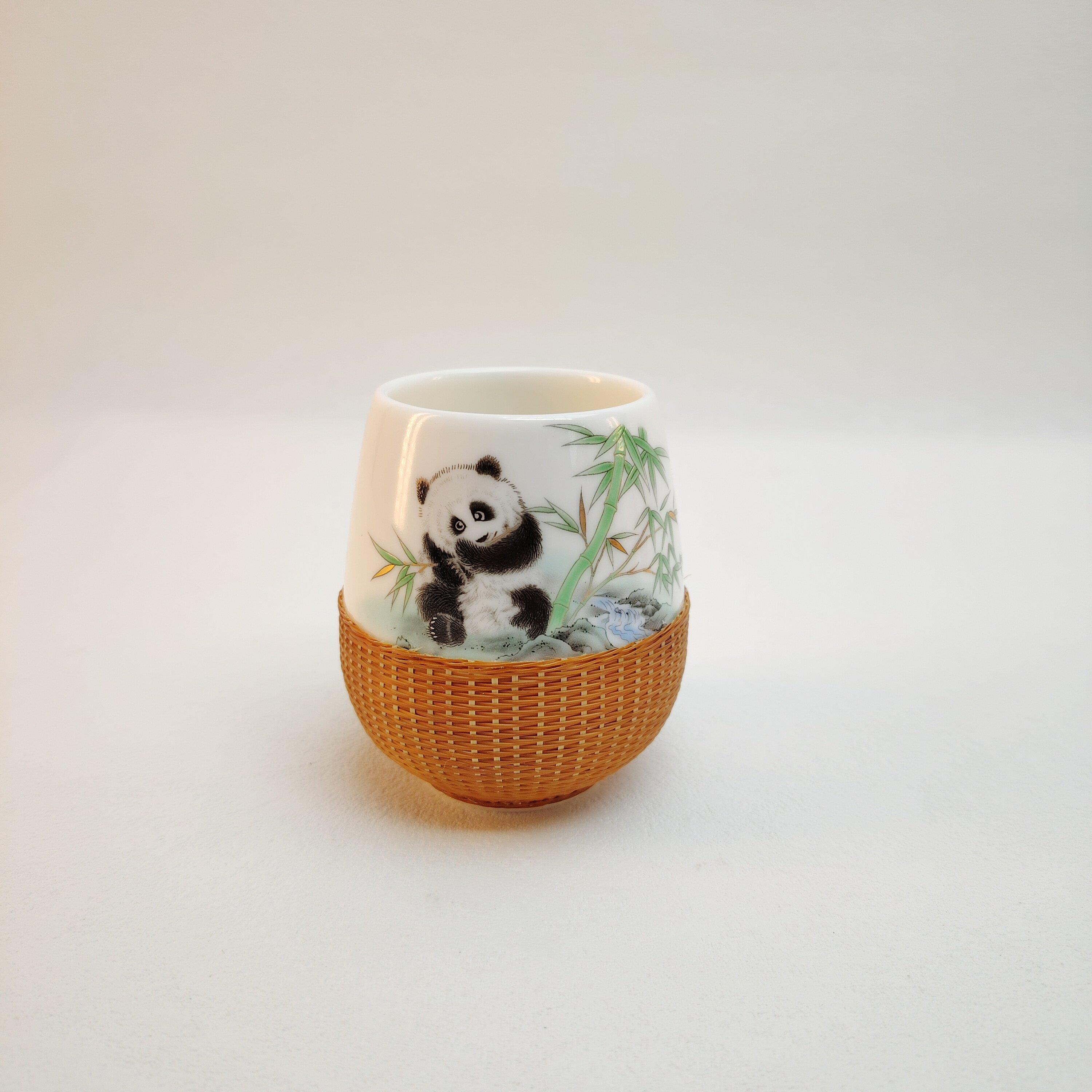 竹编熊猫杯高端茶具商务礼品定制独特手工艺礼品四川特色送外宾