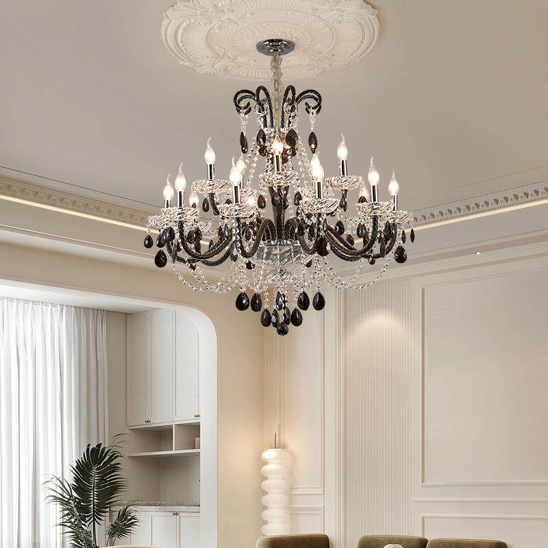 晶飞朵 黑色法式水DLH303吊古灯复客厅高级感轻奢餐灯厅灯中古风