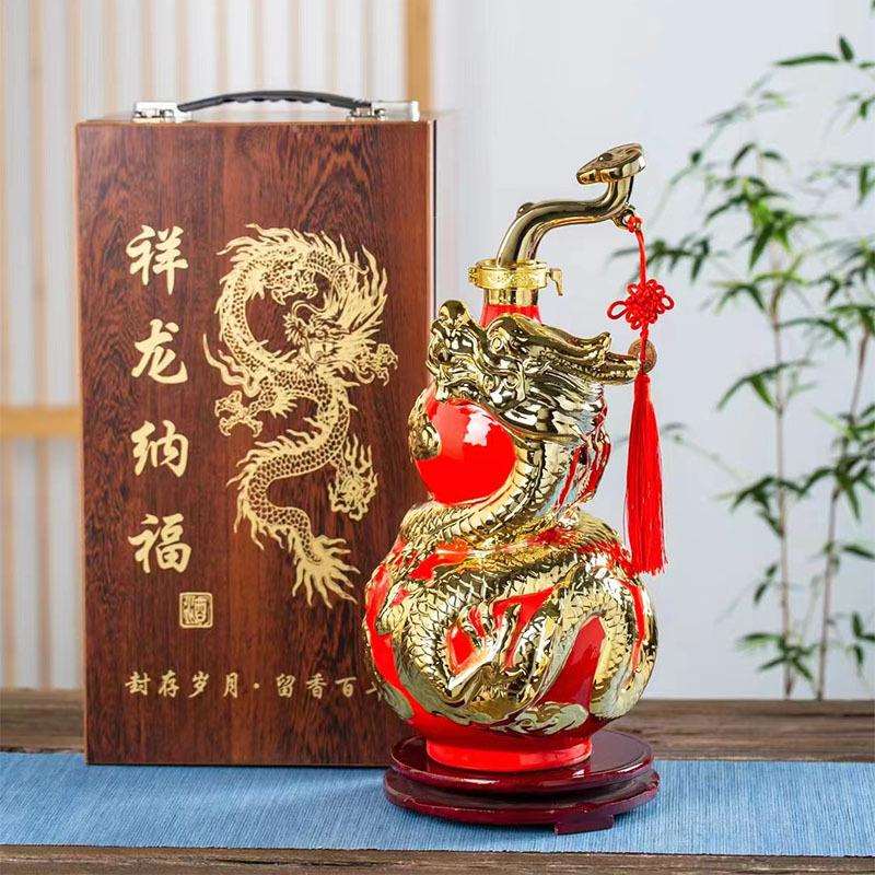景德镇陶瓷酒瓶5斤装祥龙纳神 葫芦酒坛密封家用工艺酒壶厂家直销
