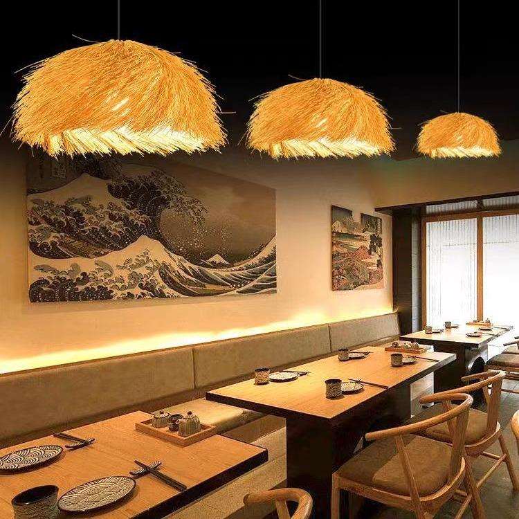 餐厅复古草帽灯罩藤艺个性创意吊灯竹编民宿东南亚藤编日式火锅店