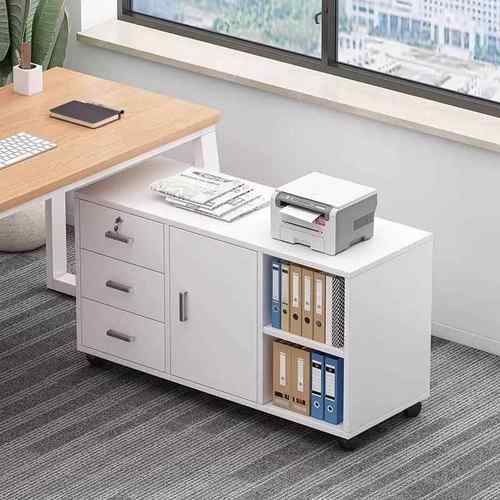 文件柜办公室木质带锁小柜子移动收纳柜抽屉柜带轮桌下储物柜矮柜