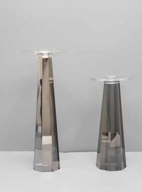 现代轻奢烟灰色水晶烛台摆件样板间餐桌蜡台装饰品软装工艺品摆设