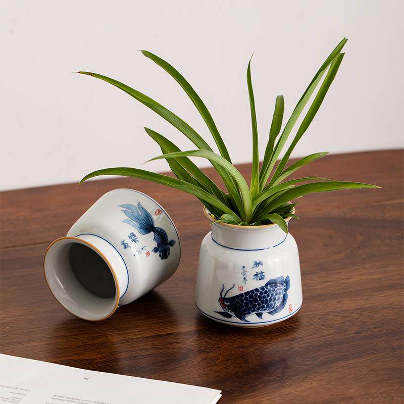 读瓷途复古中式水培DFR绿植陶饰花瓶装干花绿萝桌面摆客厅件插花