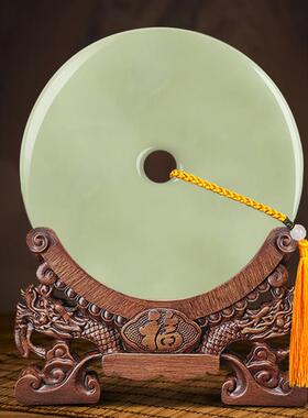 天然青玉平安扣摆件客厅博古架玉璧装饰品和氏璧玉石工艺礼品摆饰