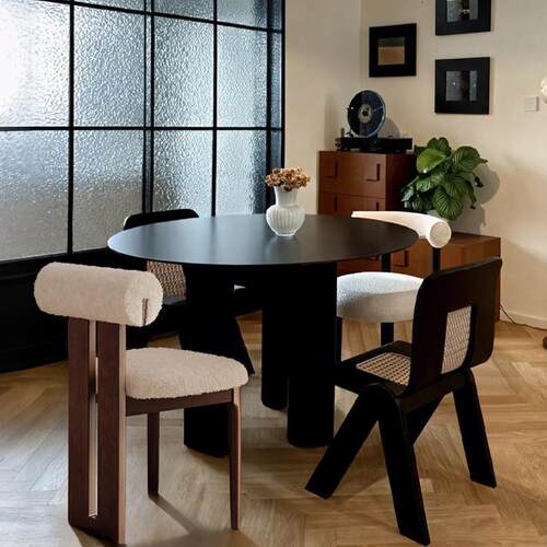 中古风实木餐椅家用餐桌椅混搭河马椅人鱼靠背椅复古藤编化妆凳子