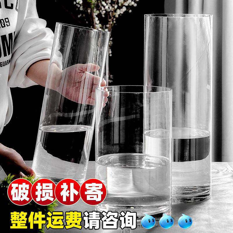 大直筒明璃花瓶直筒圆透柱水培植物玻璃玻瓶号婚庆水养插花摆件