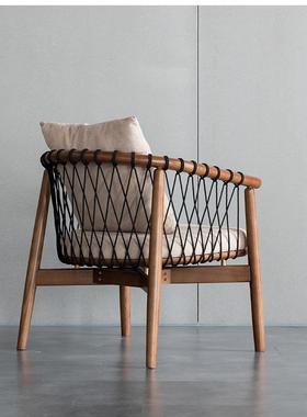 靠休背阳台沙21858发简约客休闲闲椅户厅型看书椅椅编子织沙发椅