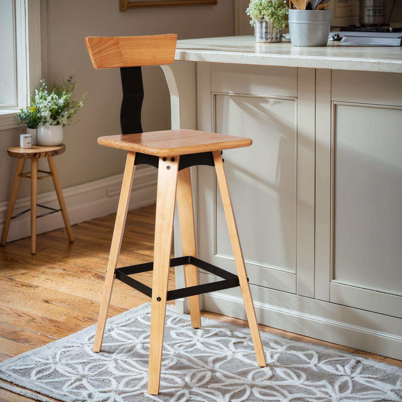 北欧家用简约实木高脚椅咖啡厅奶茶店商用创意轻奢靠背酒吧椅餐椅