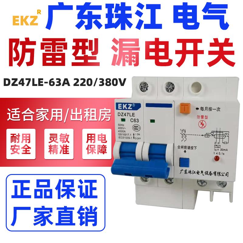 珠江漏电开关断路器防雷型2P32家用40A空开漏保63ADZ47LE总阀开关