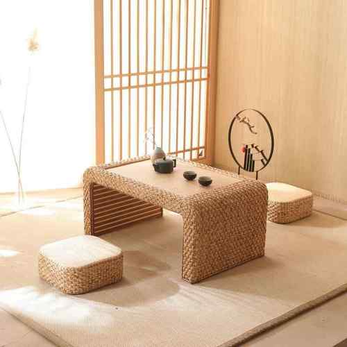 高档藤编榻榻米茶几阳台合桌茶桌简约窗桌日式矮桌家用小地飘台组