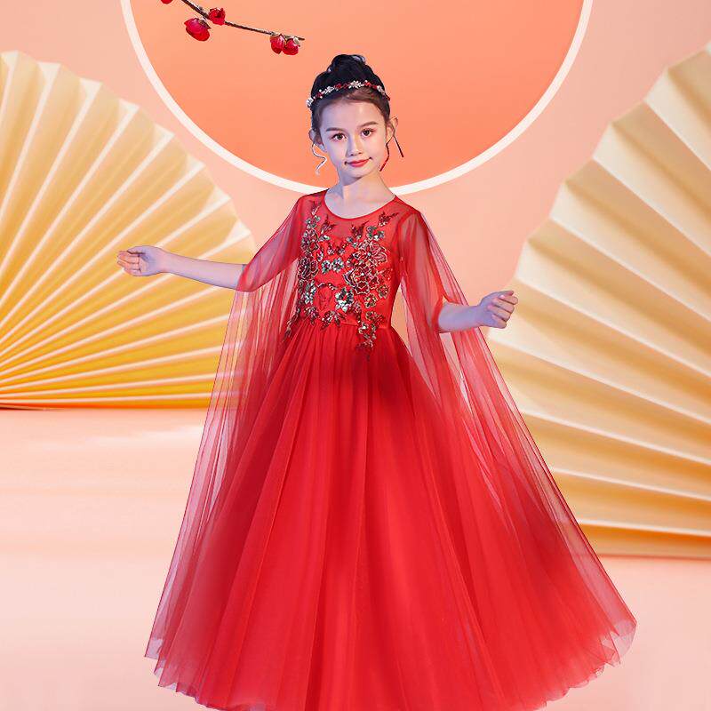 儿童古筝演出服夏立体珠绣民乐演奏中式水袖齐地儿童演出礼服定制