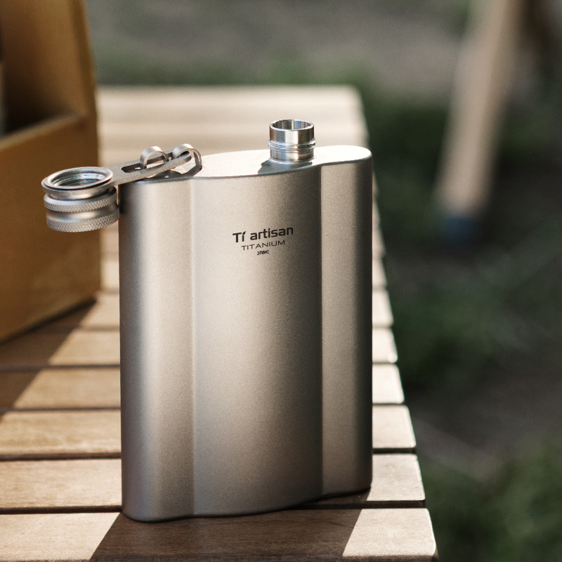 钛工匠纯钛高档酒壶户外随身便携酒具白酒壶钛合金加厚小扁酒瓶子