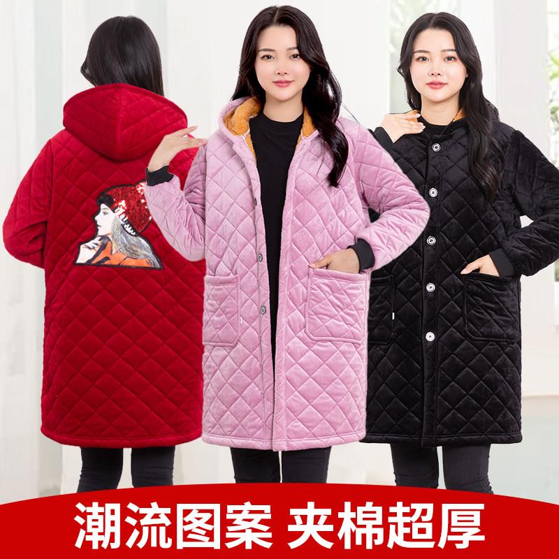 冬季新款超保暖厚绒罩衣大人防污女长袖厨房围裙外套夹棉工作服男
