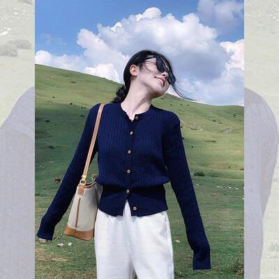法国Rixo Kelly圆领麻花长袖针织开衫小个子内搭打底修身短款上衣