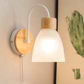 简约现代LED原木玻璃壁灯 走廊阳台玄关灯 卧室床头拉线开关壁灯