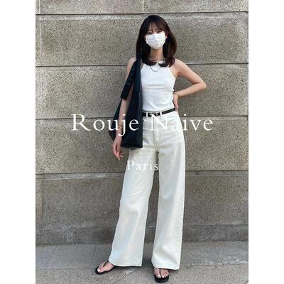Rouje Naive白色牛仔裤女春夏高腰显瘦新款裤子宽松韩版直筒阔腿
