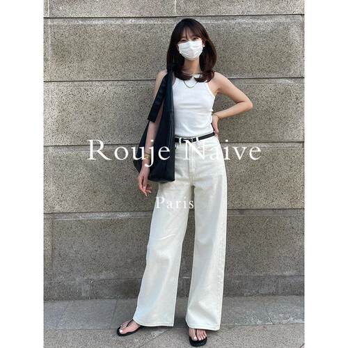 Rouje Naive白色牛仔裤女春夏高腰显瘦新款裤子宽松韩版直筒阔腿