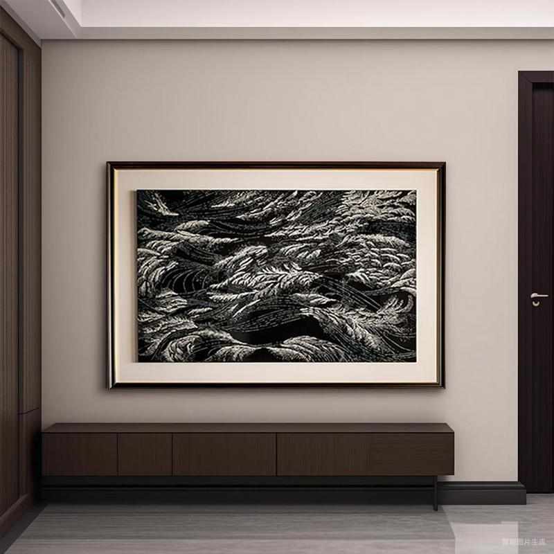 侘寂风入户玄关装饰画抽象麦穗走廊过道挂画立体砂岩横版肌理壁画