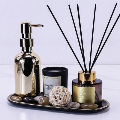 化妆室摆件香薰洗手液瓶蜡烛托 托盘组合套装样板房厕所洗脸台装