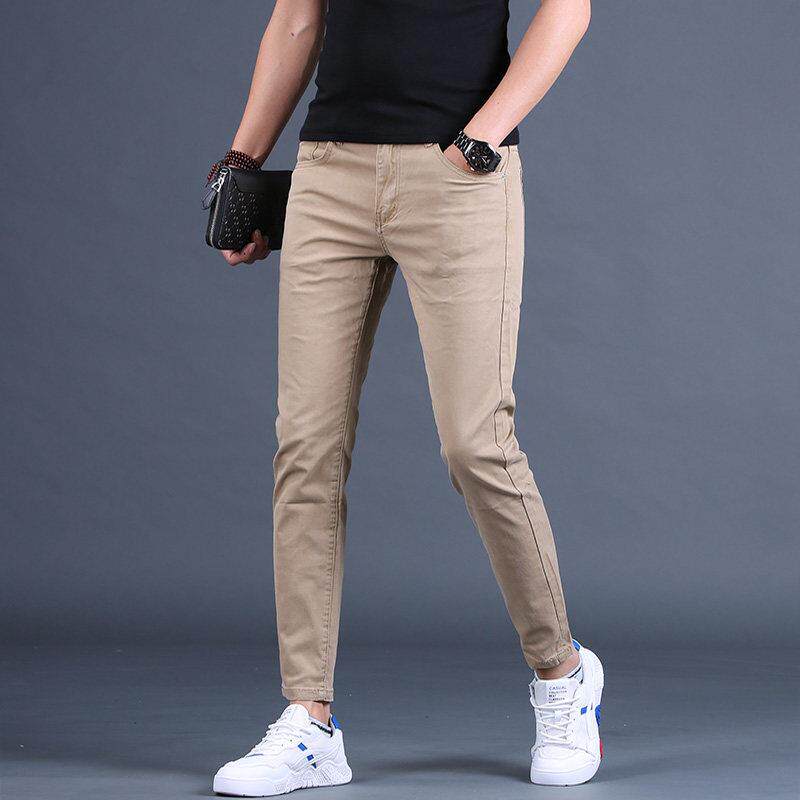 2025新款男士卡其色牛仔裤男夏季薄款九分裤潮牌休闲弹力修身小脚