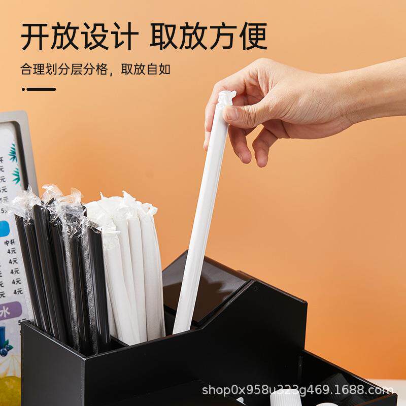 咖啡店奶茶店收纳盒小房子收纳吧台冰铲吸管纸巾多功能收纳架商用