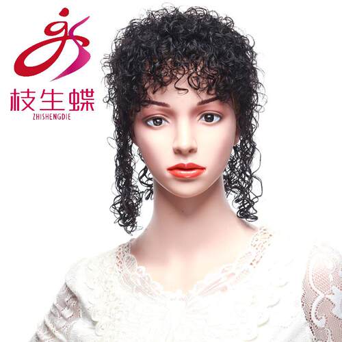 高档枝生蝶妈妈假发人真发丝头顶卷发老发片 中年自然遮白发假假