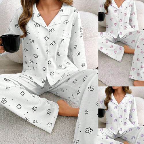 Women's sleepwear, home clothes, flower print, V-neck
